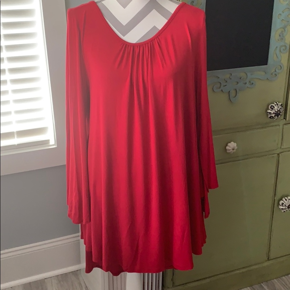 Plus red tunic with lace up back